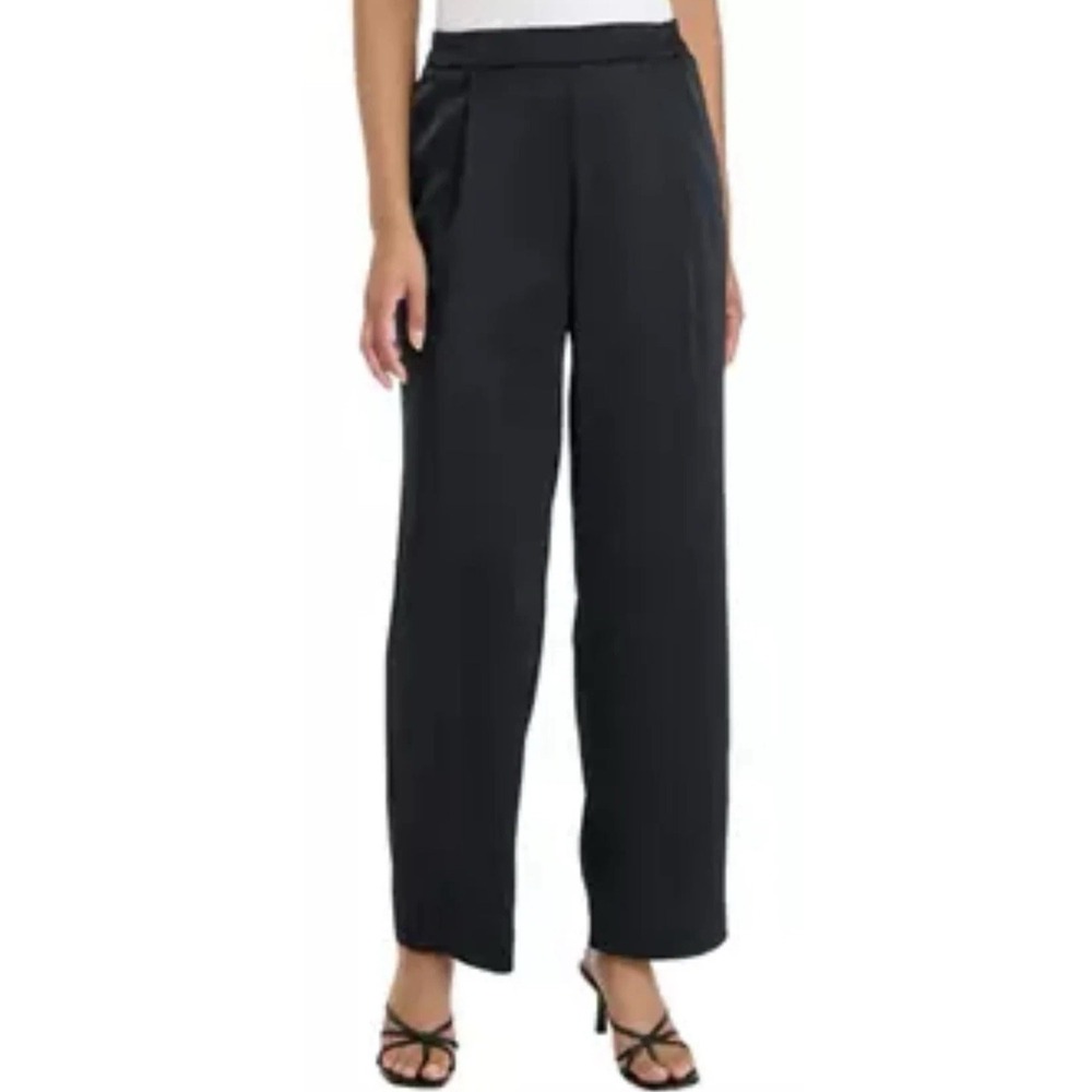 NEW Wonderly Black High Rise Pull On Wide Leg Satin Pants, Size XL